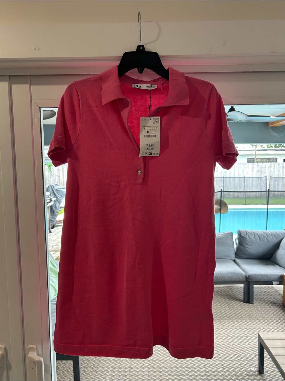 Zara Hot Pink Short-Sleeve knit  Polo dress